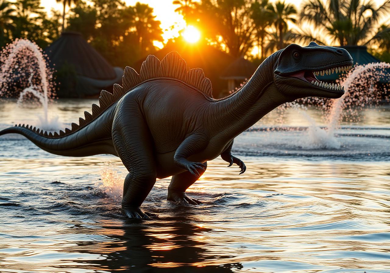 Spinosaurus in water exhibit