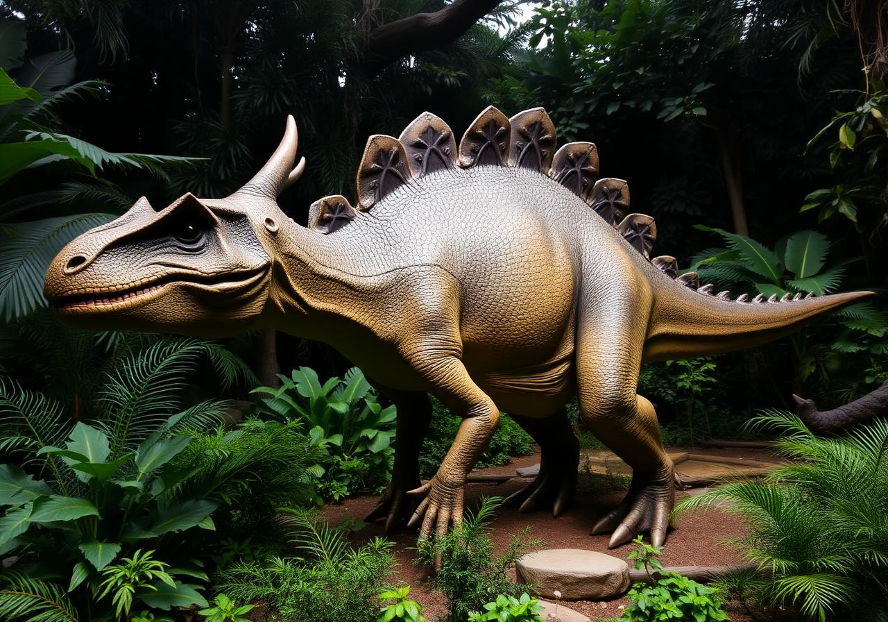 Stegosaurus in jungle exhibit