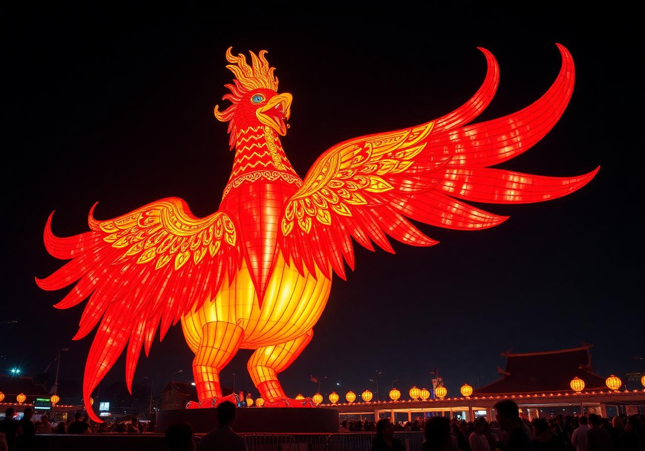 Giant illuminated phoenix lantern